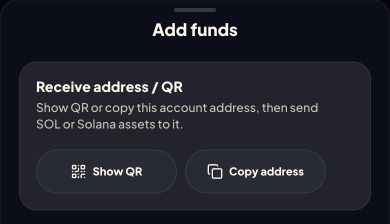 Prepare SOL — Show or copy your receive address