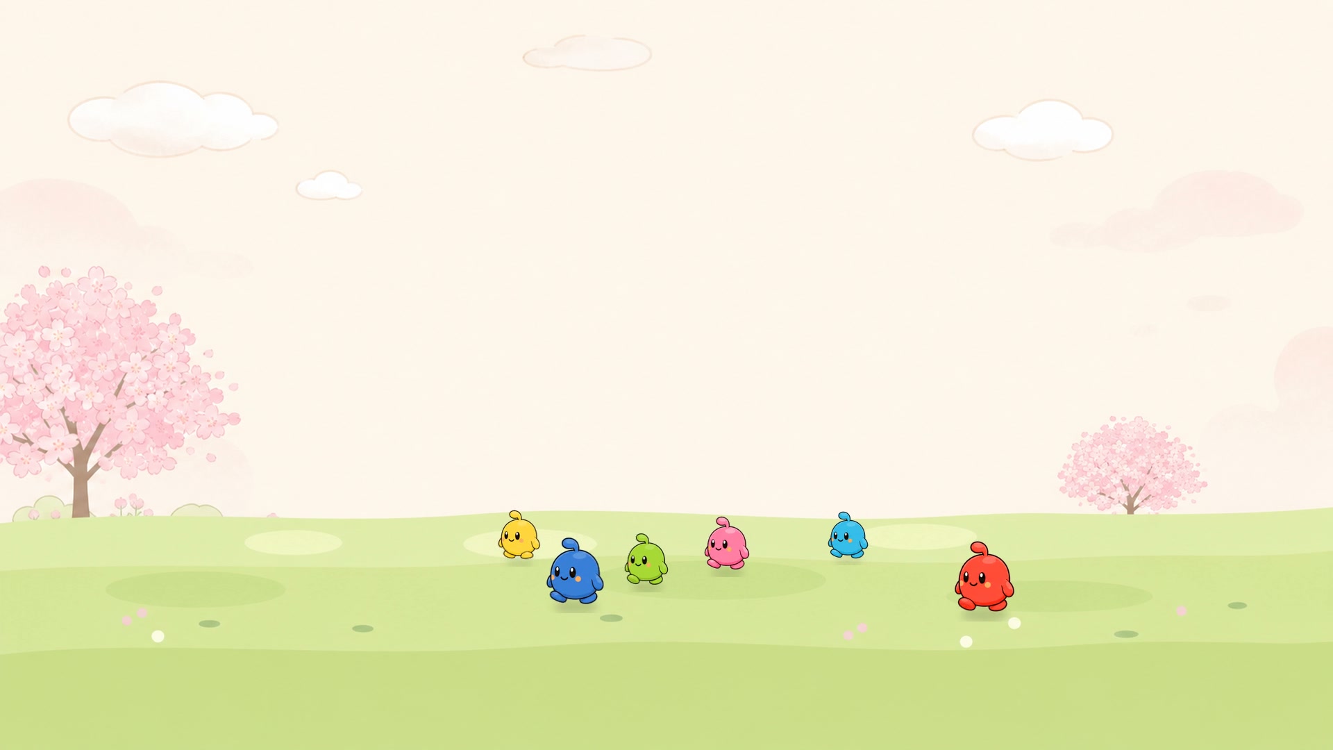 Six Yuru characters running across a field in Yuru Chase