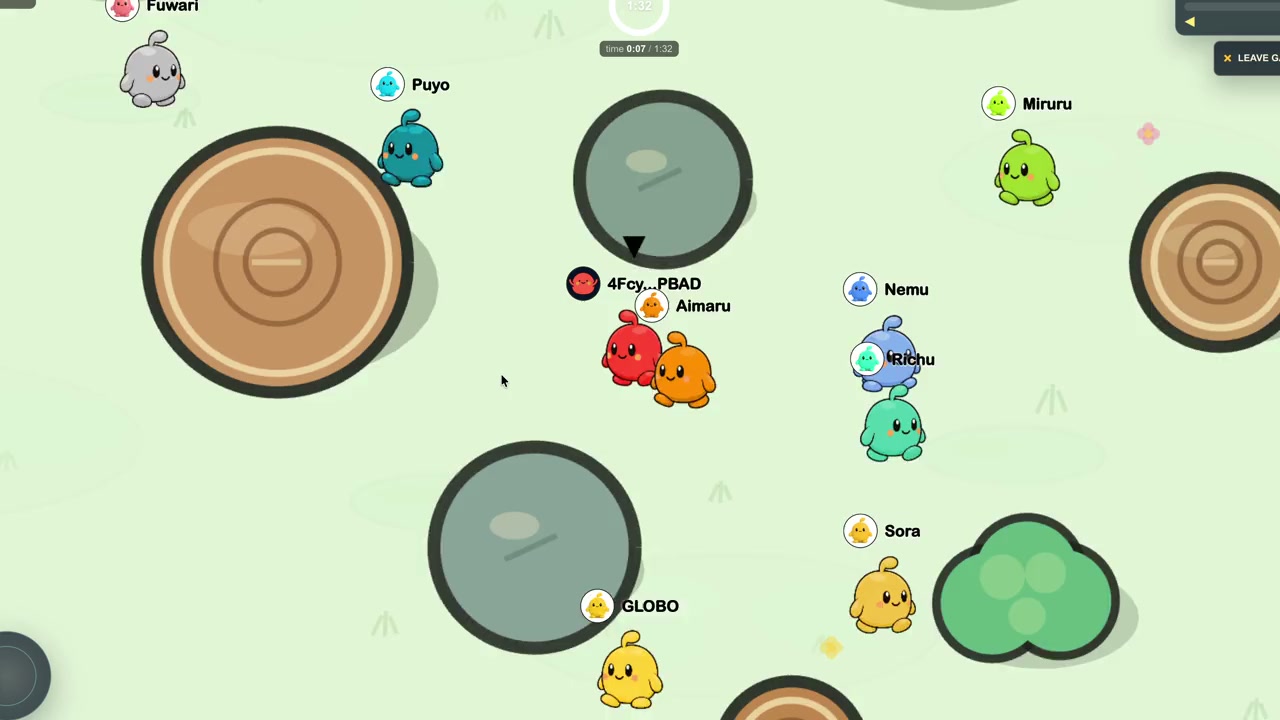 Colorful Yuru characters running through a Yuru Chase match